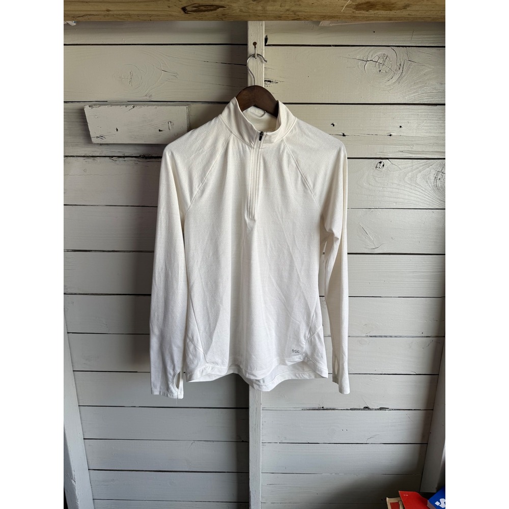 DSG Womens Quarter Zip Pullover White Herringbone Textured Long Sleeve Size M